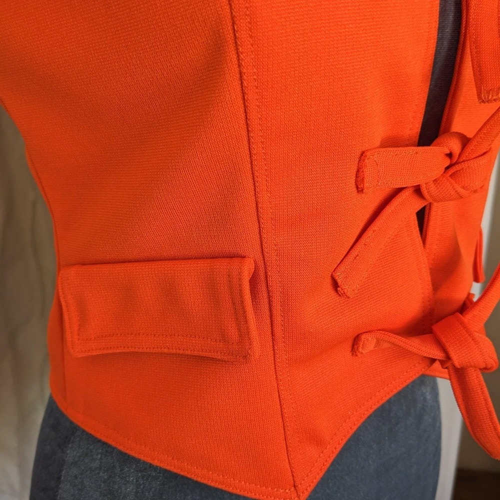 Vintage 70s Mod Cropped Top Vest XS/S Orange Tie Front Waistcoat Space Age - Picture 5 of 14